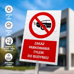 Tabliczka parkingowa: Zakaz parkowania tyłem do budynku