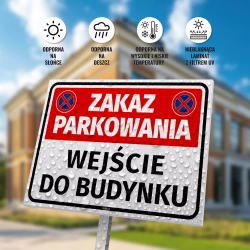 Tabliczka parkingowa: Zakaz parkowania, wejście do budynku