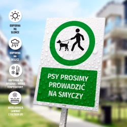 Tabliczka: Psy prosimy prowadzić na smyczy