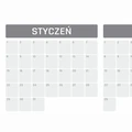 Suchościeralna tablica z nadrukiem kalendarza w zbliżeniu na miesiąc styczeń z szarym nagłówkiem