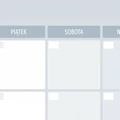 Detal tablicy suchościeralnej z nadrukiem planera tygodniowego pokazujący kolumny na piątek i sobotę