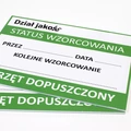 Tabliczki suchościeralne A5 z zielonym nadrukiem Status wzorcowania i Sprzęt dopuszczony