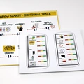 Tabliczki suchościeralne A4 z kolorowym nadrukiem tabeli ocen z piktogramami na białym tle