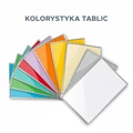 Porównanie wariantów kolorystycznych tabliczek suchościeralnych ułożonych w wachlarz na białym tle