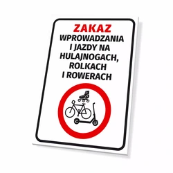 Tabliczka zakaz jazdy na hulajnogach, rolkach i rowerach