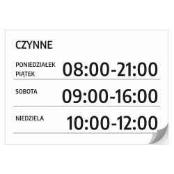 Naklejka Czynne z godzinami i dniami handlu