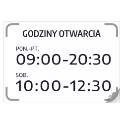 Naklejka Godziny otwarcia z dniami handlu