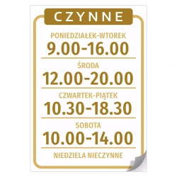 Naklejka na drzwi - czynne, godziny, dni handlu