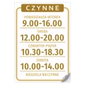 Naklejka na drzwi - czynne, godziny, dni handlu