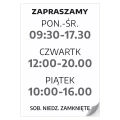 Naklejka na drzwi - godziny, dni, zapraszamy