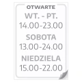 Naklejka na drzwi - otwarte, godziny i dni