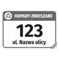 Naklejka na kosz: Odpady zmieszane, ulica, numer domu, adres