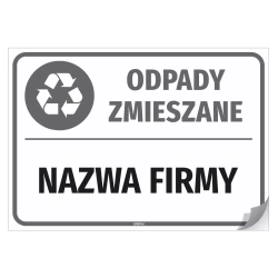 Naklejka na kosz: Odpady zmieszane, z nazwą firmy