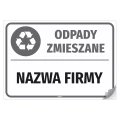 Naklejka na kosz: Odpady zmieszane, z nazwą firmy