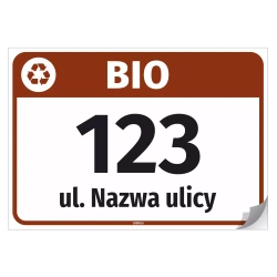 Naklejka na kosz z odpadami BIO z ulicą, numerem, adresem