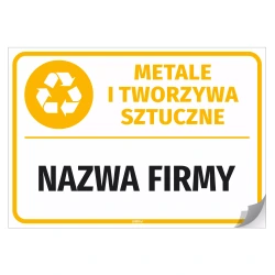 Naklejka na kosz z odpadami: Metale i tworzywa sztuczne, z nazwą firmy