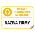 Naklejka na kosz z odpadami: Metale i tworzywa sztuczne, z nazwą firmy