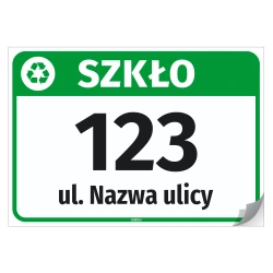 Naklejka na kosz z odpadami: Szkło, z personalizacją adresu