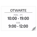 Naklejka Otwarte z dniami i godzinami do personalizacji