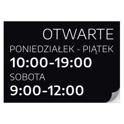 Naklejka Otwarte, z godzinami i dniami