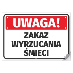 Naklejka samoprzylepna: Uwaga Zakaz wyrzucania smieci
