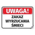 Naklejka samoprzylepna: Uwaga Zakaz wyrzucania smieci
