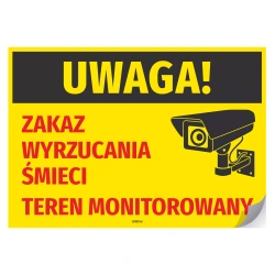 Naklejka: Uwaga! Zakaz wyrzucania śmieci Teren monitorowany