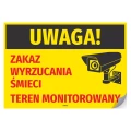 Naklejka: Uwaga! Zakaz wyrzucania śmieci Teren monitorowany