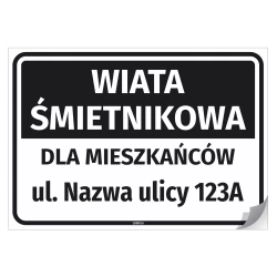 Naklejka: Wiata śmietnikowa dla mieszkańców z adresem do personalizacji