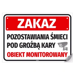 Naklejka: Zakaz pozostawiania śmieci pod groźbą kary Obiekt monitorowany