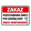 Naklejka: Zakaz pozostawiania śmieci pod groźbą kary Obiekt monitorowany
