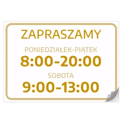 Naklejka Zapraszamy z godzinami otwarcia