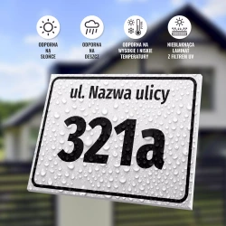 Tabliczka adresowa na budynek: ulica, numer
