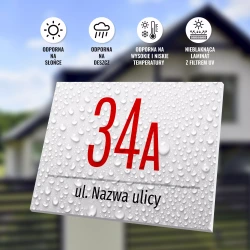 Tabliczka adresowa na dom: z numerem budynku, ulicą