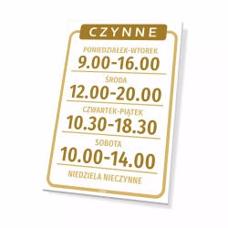 Tabliczka dla handlu i gastronomii - czynne, dni, godziny do personalizacji