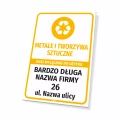 Tabliczka do oznaczania kosza na odpady - metale i tworzywa sztuczne, kosz wyłącznie do użytku: nazwa firmy, adres