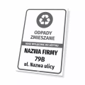 Tabliczka do oznaczania kosza na odpady - odpady zmieszane, kosz wyłącznie do użytku: nazwa firmy, adres