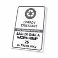 Tabliczka do oznaczania kosza na odpady - odpady zmieszane, kosz wyłącznie do użytku: nazwa firmy, adres
