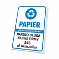 Tabliczka do oznaczania kosza na odpady - papier, kosz wyłącznie do użytku: nazwa firmy, adres