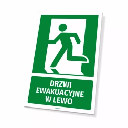 Tabliczka: drzwi ewakuacyjne w lewo