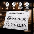 Tabliczka: godziny, dni otwarcia dla sklepu, biura, placówki