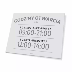 Tabliczka: godziny otwarcia, dni, personalizacja