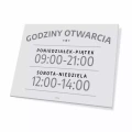 Tabliczka: godziny otwarcia, dni, personalizacja