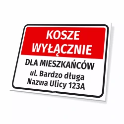 Tabliczka Kosze wyłącznie dla mieszkańców z adresem do personalizacji