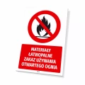 Tabliczka: Materiały łatwopalne zakaz używania otwartego ognia