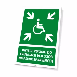 Tabliczka: miejsce zbiórki do ewakuacji dla osób niepełnosprawnych