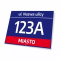 Tabliczka na budynek: z miastem, ulicą, numerem