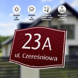 Tabliczka na dom, budynek, ogrodzenie, z adresem i numerem