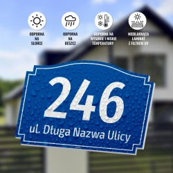 Tabliczka na dom, budynek, z numerem i ulicą