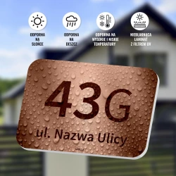 Tabliczka na dom, ogrodzenie, z numerem posesji, ulicą